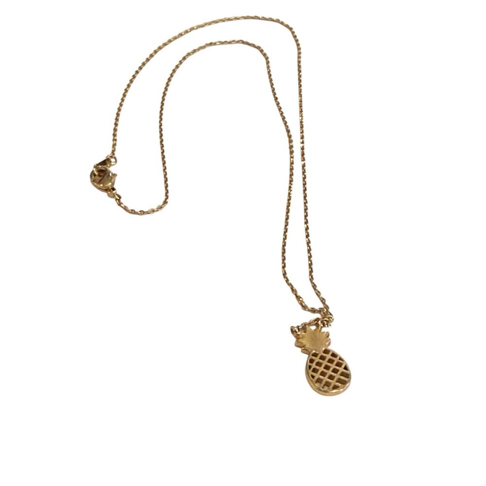 Gold Tone Pineapple Necklace 16" Flat Lobster Clasp Chain - Picture 2 of 6